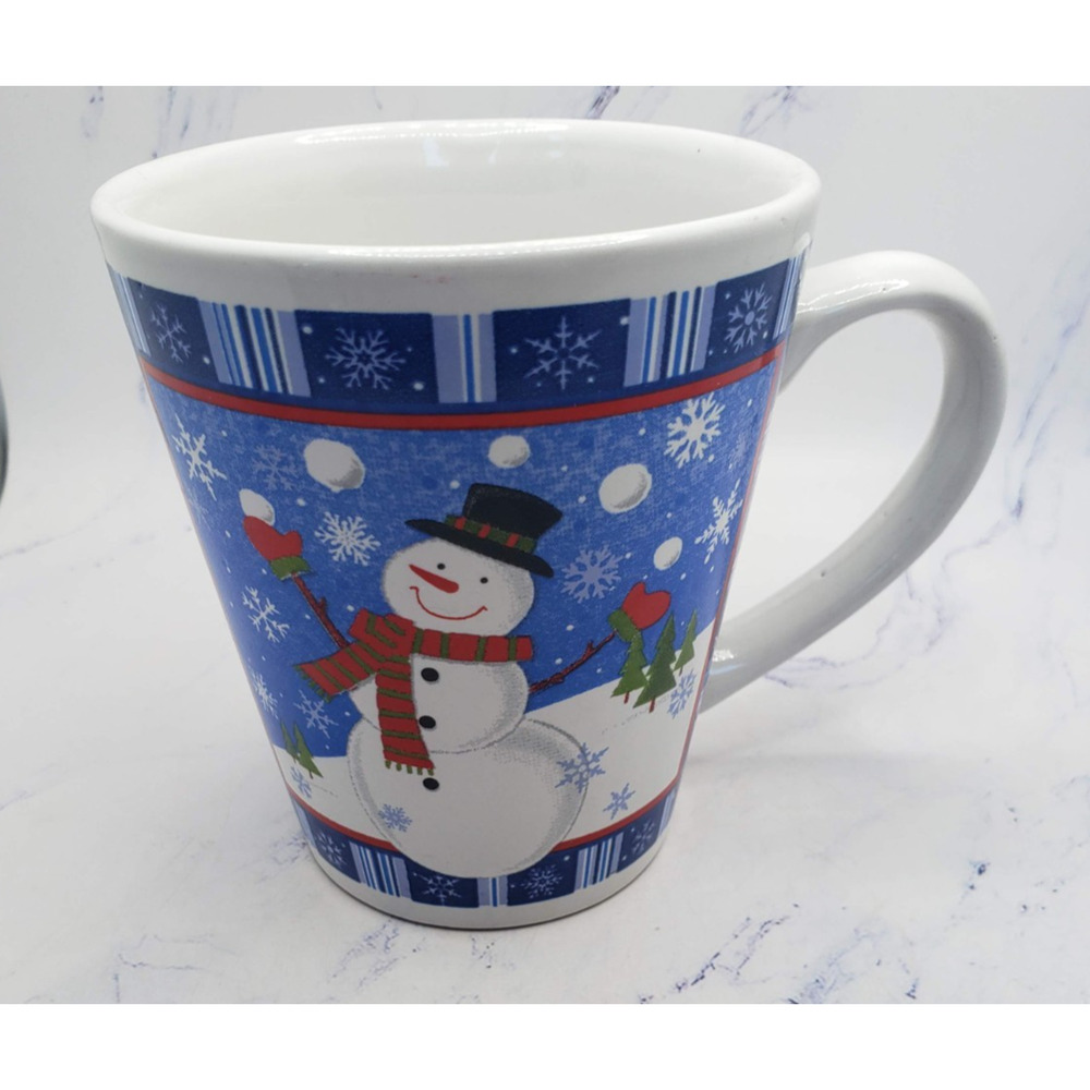 Blue Plaid Holiday Snowman Ceramic Coffee Tea Mug ATCO International
